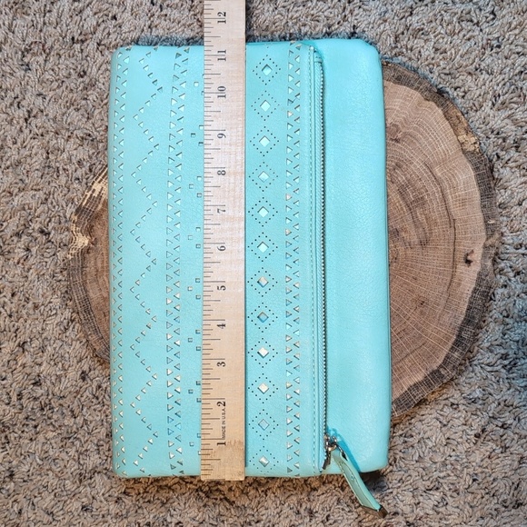 Urban Expressions Turquoise Vegan Crossbody Fold over Purse Clutch - Picture 9 of 11